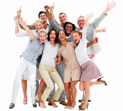 Excited group of business people-isolated